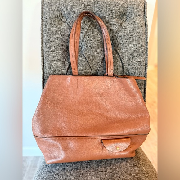 J. Crew chestnut Brown “ all Day” Leather Tote Bag - Picture 1 of 9
